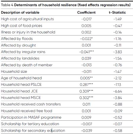 Table 4. Determinants of household resilience (fixed effects regression results)