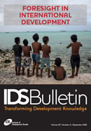 This is the cover to IDS Bulletin 47.4, 'Foresight in International Development'.